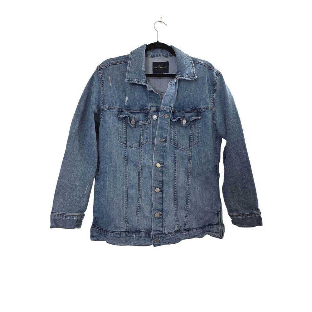 Lucky Brand The Tomboy Trucker Distressed Denim Jacket Medium Wash Womens Size M